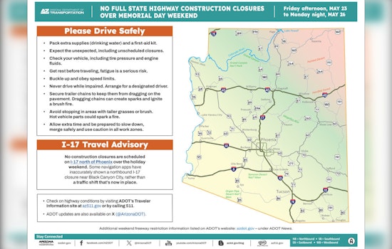 No Scheduled Highway Closures in Arizona During Memorial Day Weekend, ADOT Says