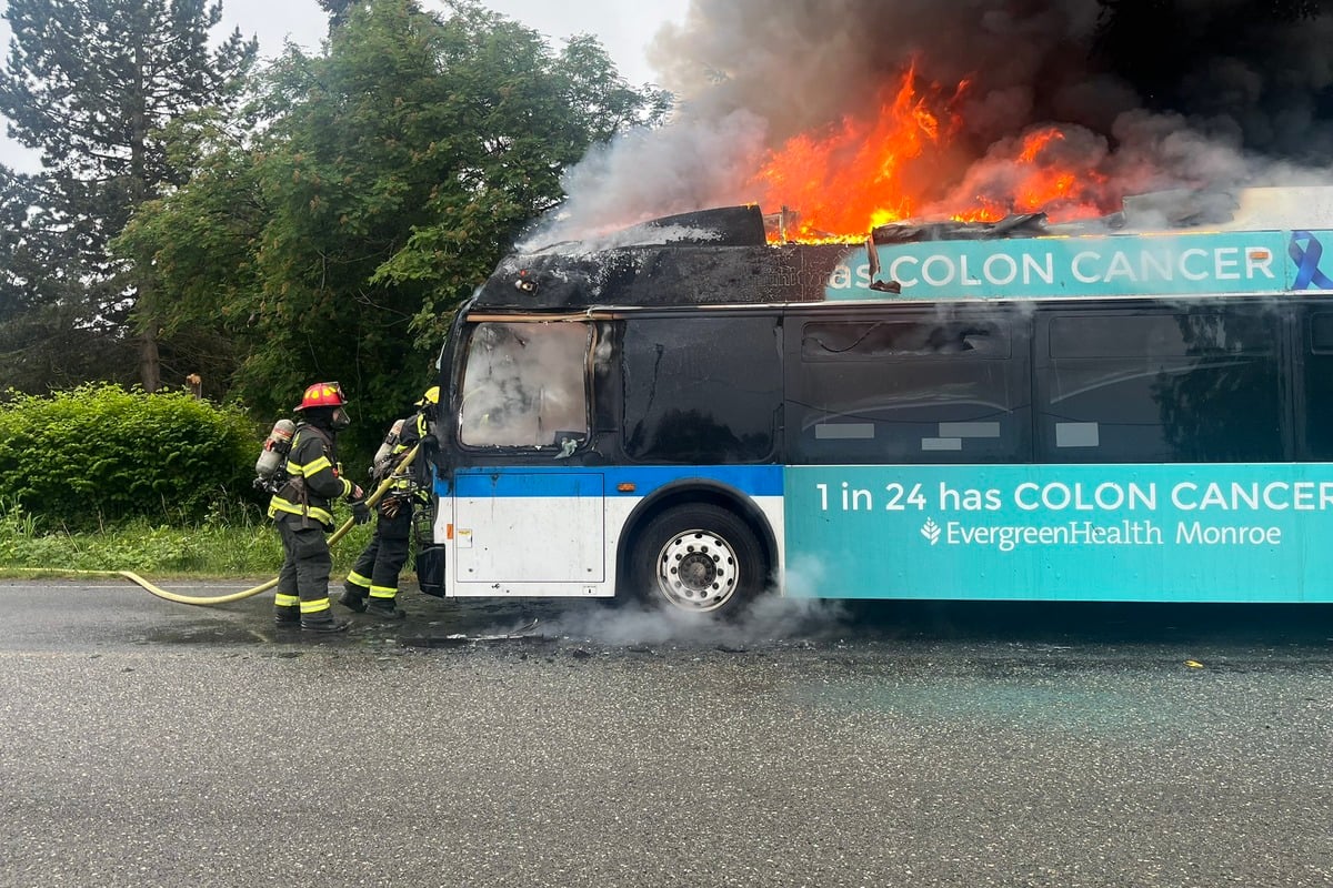 Passengers Evacuate as Community Transit Bus Ignites in Flames on