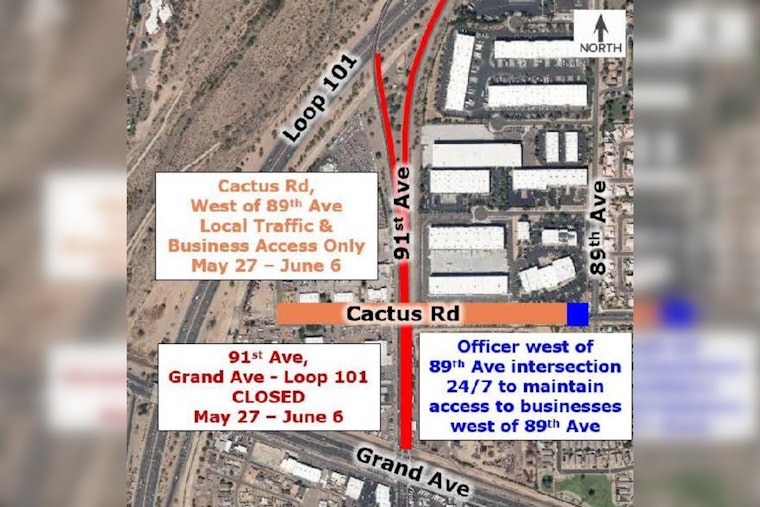 Peoria Announces Road Closures on 91st Avenue for Construction and Railroad Track Replacement