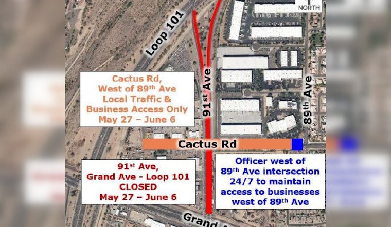 Peoria Announces Road Closures on 91st Avenue for Construction and Railroad Track Replacement