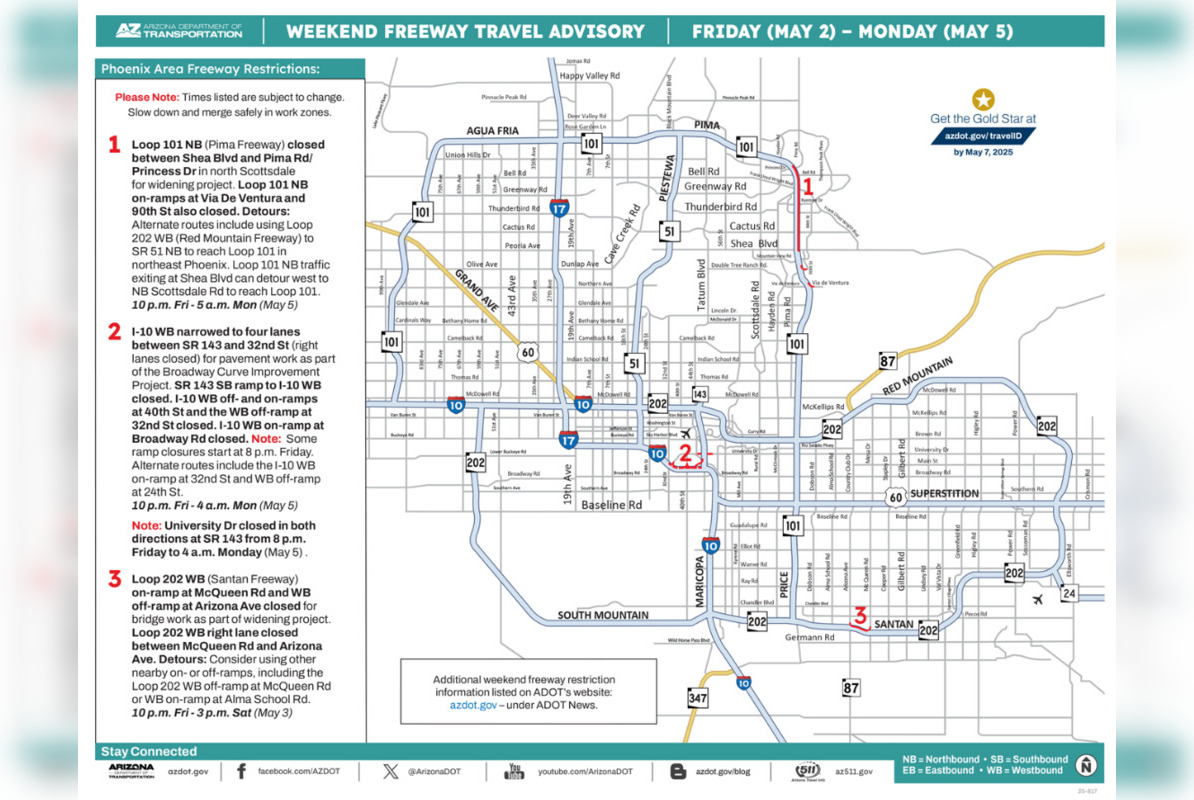 Phoenix Drivers Alert Freeway Closures and Detours This Weekend Due