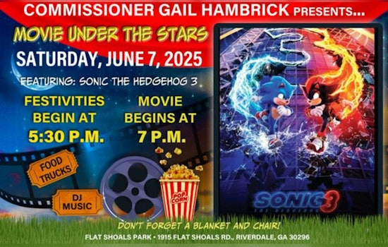 Riverdale, GA Families Invited to "Movie Under the Stars" Featuring "Sonic the Hedgehog 3" at Flat Shoals Park