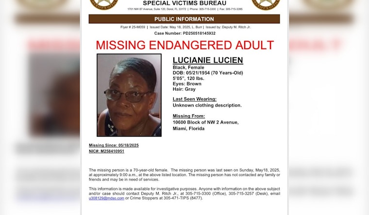 Search Intensifies for Missing 70-Year-Old Woman in Northwest Miami-Dade