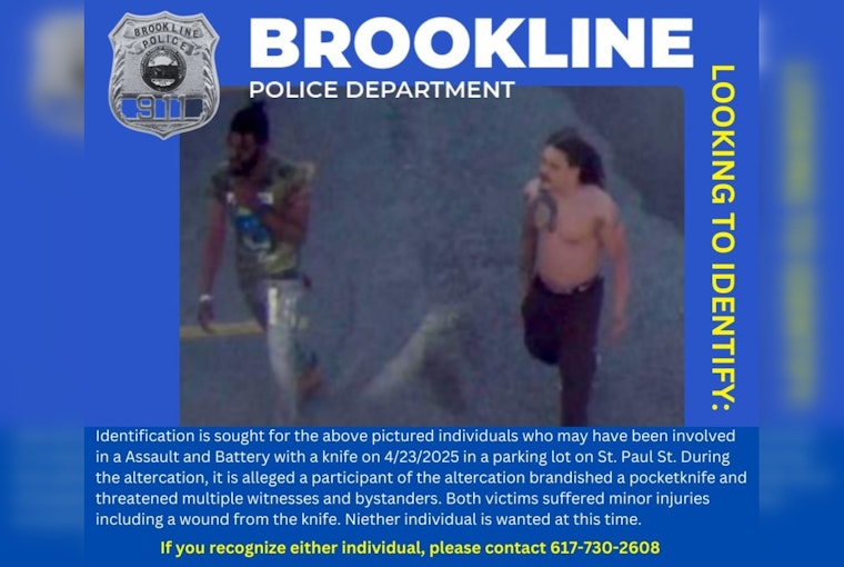 Brookline Police Seek Public's Help to Identify Two Suspects in Knife Assault on Saint Paul Street