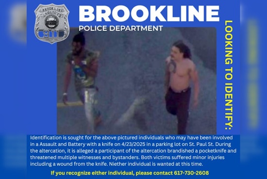 Brookline Police Seek Public's Help to Identify Two Suspects in Knife Assault on Saint Paul Street