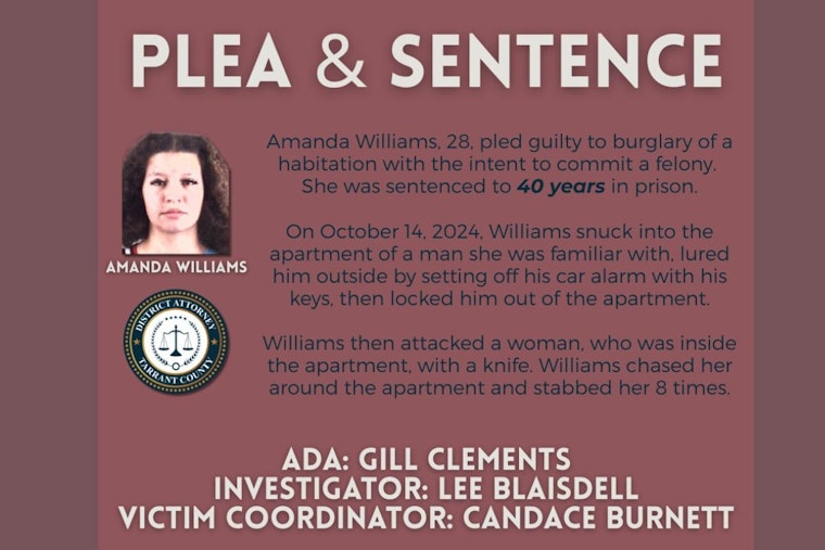 Tarrant County Woman Sentenced to 40 Years for Violent Home Invasion and Stabbing
