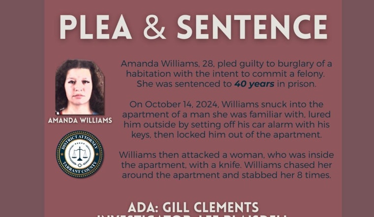 Tarrant County Woman Sentenced to 40 Years for Violent Home Invasion and Stabbing