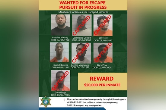 Three Escapees Recaptured in New Orleans, Two Remain At Large with $20,000 Reward Offered for Information