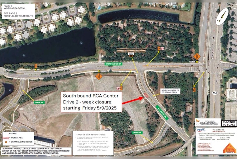 Upcoming Lane Closure on RCA Center Drive in Palm Beach Gardens for Utility Work, Commuters Advised to Plan Detours