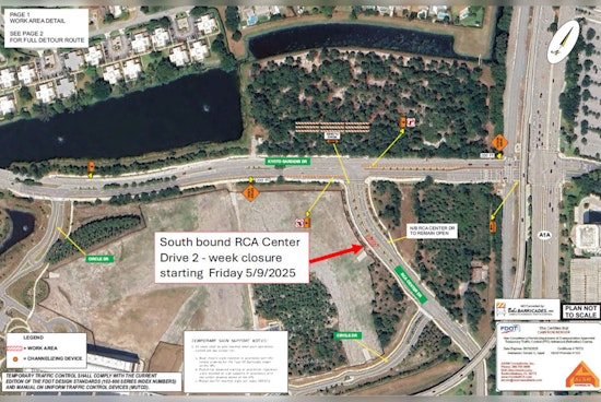 Upcoming Lane Closure on RCA Center Drive in Palm Beach Gardens for Utility Work, Commuters Advised to Plan Detours