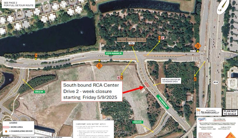 Upcoming Lane Closure on RCA Center Drive in Palm Beach Gardens for Utility Work, Commuters Advised to Plan Detours