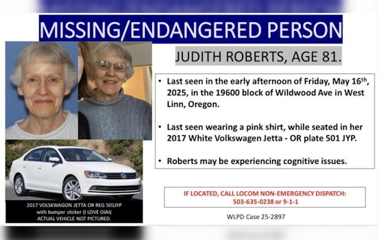 West Linn Police Seek Help to Locate Missing 81-Year-Old Judith Roberts
