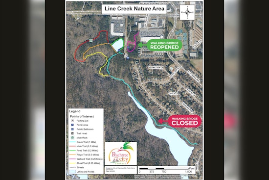 Wetland Trail Bridge Reopens in Peachtree City's Line Creek Nature Area, Creek Trail Remains Under Repair