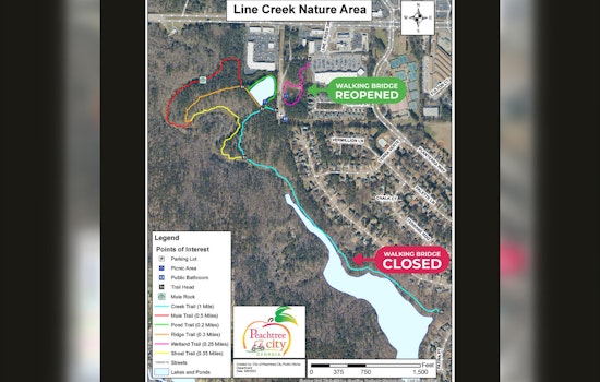 Wetland Trail Bridge Reopens in Peachtree City's Line Creek Nature Area, Creek Trail Remains Under Repair