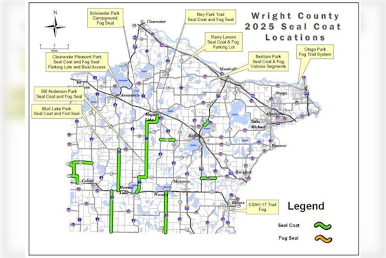Wright County Announces Seal Coating on 42 Miles of Highways Starting May 28; Delays Expected