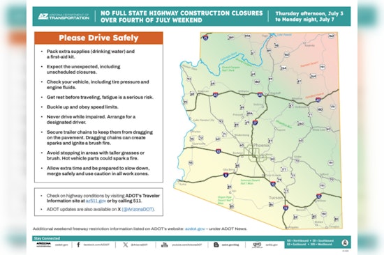 ADOT Urges Safe Driving, No Scheduled Road Closures in Phoenix and Tucson for July 4 Weekend