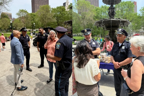 Boston Police and Locals Bond Over Coffee in Boston Common "Coffee with a Cop" Event