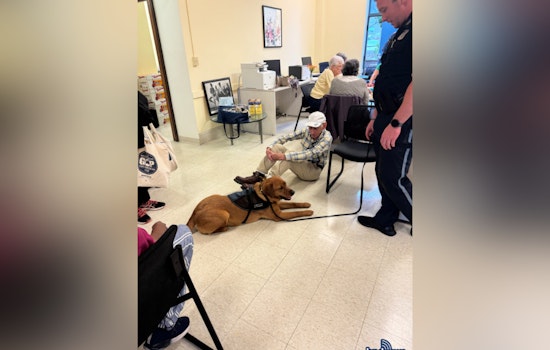 Boston Police Engage with Brighton Seniors, Spread Joy with Visit and Comfort Dog Copper