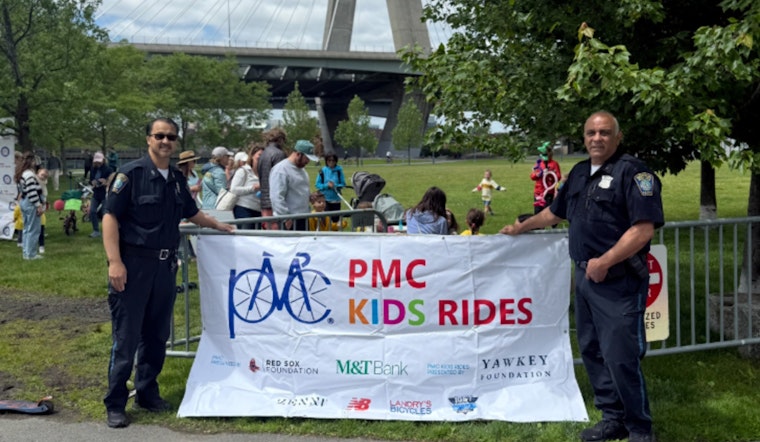Boston Police Officers Pedal Alongside Young Cyclists at Charlestown's Pan-Mass Challenge Kids Ride