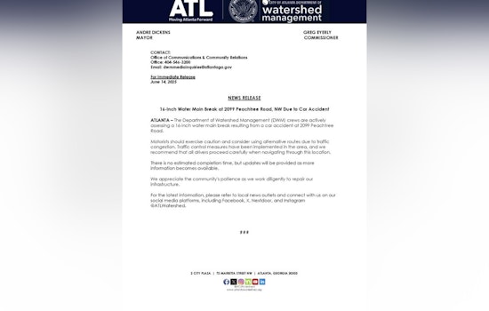 Buckhead Water Main Break from Car Crash Disrupts Service, Affects Local Hospital and Residents