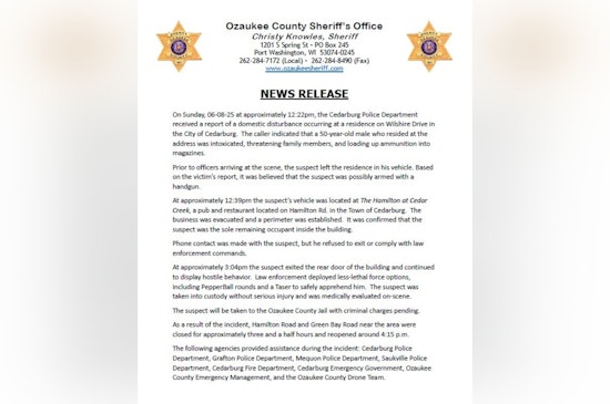 Cedarburg Standoff Ends Peacefully After Tactical Operation at The Hamilton and Road Closures Lifted