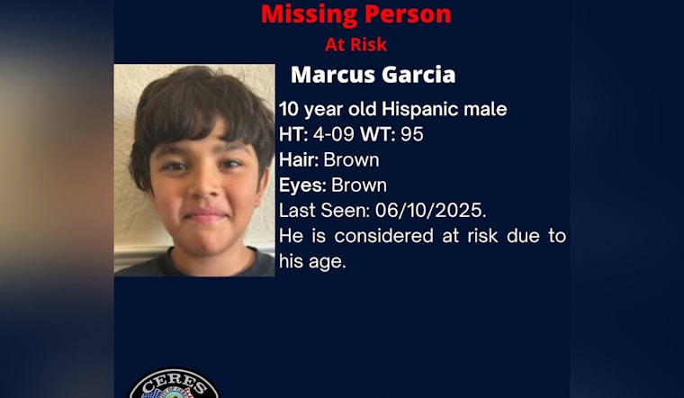 Ceres Police Department Seeks Public's Help in Finding At-Risk Missing 10-Year-Old Marcus Garcia