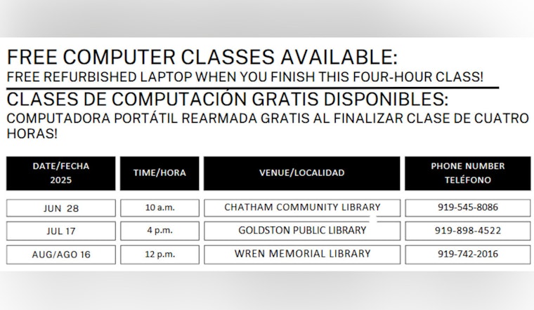 Chatham County Offers Free Computer Training and Laptops to Boost Job Readiness