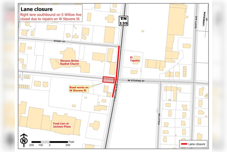 Cookeville Alert as S. Willow Avenue Southbound Lane Closes on July 2 for Construction Work