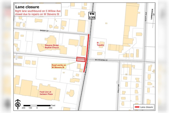 Cookeville Alert as S. Willow Avenue Southbound Lane Closes on July 2 for Construction Work