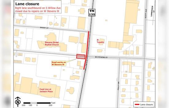Cookeville Alert as S. Willow Avenue Southbound Lane Closes on July 2 for Construction Work