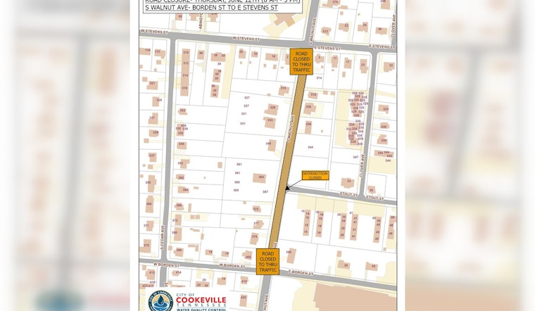 Cookeville's South Walnut Avenue Closed for Water and Sewer Repairs Thursday