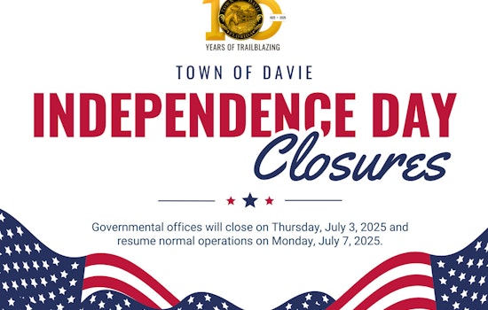 Davie Announces Office Closures and Service Changes for Independence Day, Essential Services to Continue as Planned