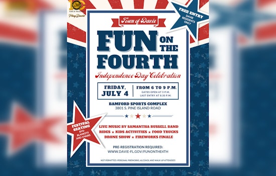 Davie Gears Up for Residents-Only "Fun on the 4th" Celebration at Pine Island Park with Live Music, Drone Show, and Fireworks