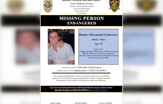 Davie Police on the Hunt for Missing 30-Year-Old Man with Mental Health Issues