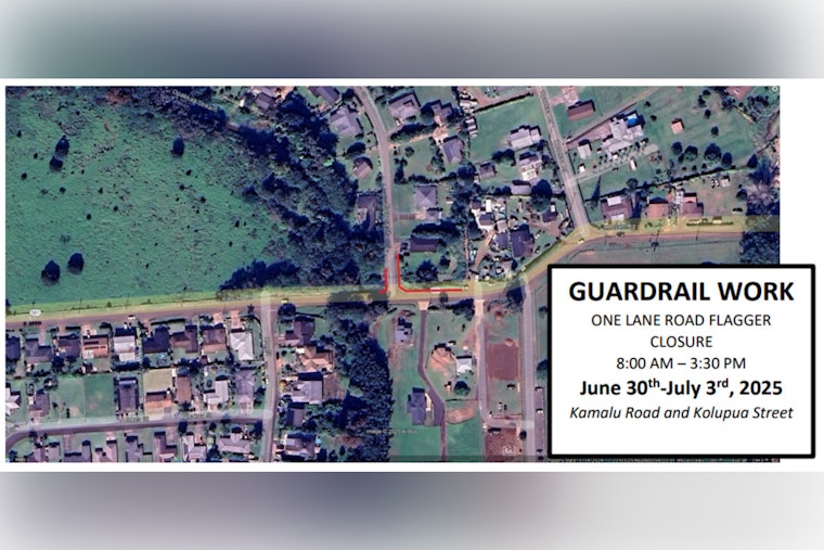 Expect Traffic Delays in Kapa‘a Due to Guardrail Repairs on Kamalu Road and Kolupua Street