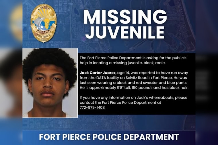 Fort Pierce Police Seek Public's Help in Locating Missing Teen Jack Carter Juarez from DATA Treatment Facility