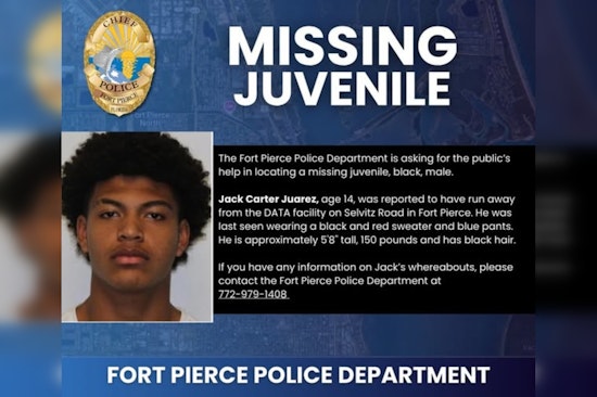 Fort Pierce Police Seek Public's Help in Locating Missing Teen Jack Carter Juarez from DATA Treatment Facility
