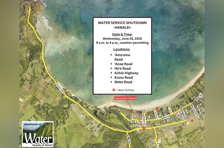Hanalei Prepares for Water Shutdown and Traffic Disruptions Due to Water Line Improvements on June 25
