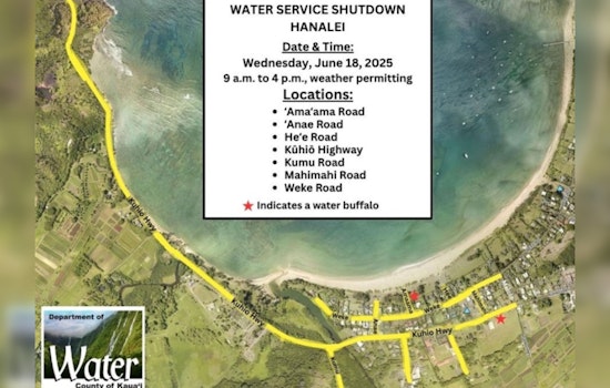 Hanalei Set for Water Service Shutdown on June 18 for Infrastructure Upgrades