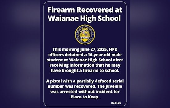 Honolulu Police Apprehend Teen with Firearm at Waianae High School as Serial Number Defaced