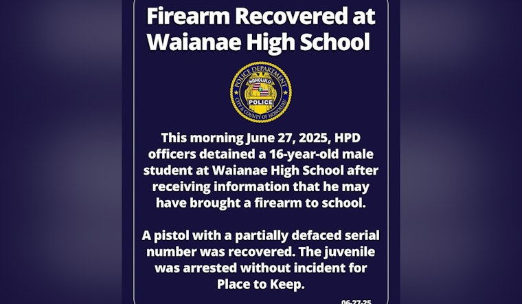 Honolulu Police Apprehend Teen with Firearm at Waianae High School as Serial Number Defaced