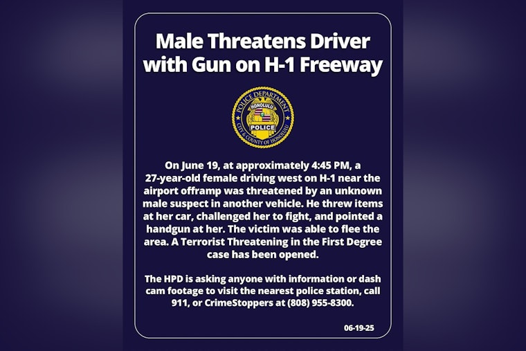 Honolulu Police Seek Public's Help in Finding Suspect Accused of Brandishing Gun on H-1 Freeway