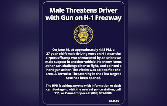 Honolulu Police Seek Public's Help in Finding Suspect Accused of Brandishing Gun on H-1 Freeway