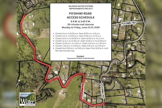 Kalāheo Drivers Alert as Upcoming Poʻohiwi Road Closures for Resurfacing Work Scheduled June 23-27
