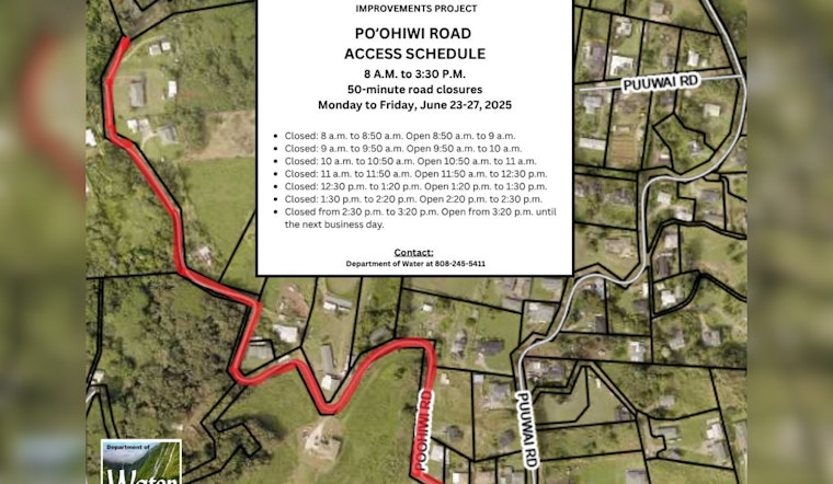 Kalāheo Drivers Alert as Upcoming Poʻohiwi Road Closures for Resurfacing Work Scheduled June 23-27