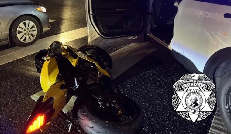 Kent Motorcyclist Arrested After Crashing into WSP Vehicle During High-Speed Chase on SR 167