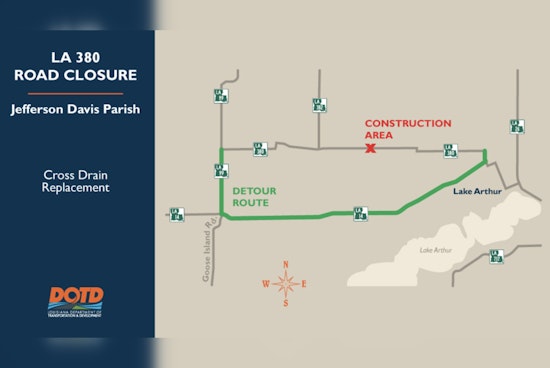LA 380 Road Closure for Cross-Drain Replacement Project in Jefferson Davis Parish