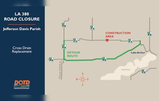 LA 380 Road Closure for Cross-Drain Replacement Project in Jefferson Davis Parish