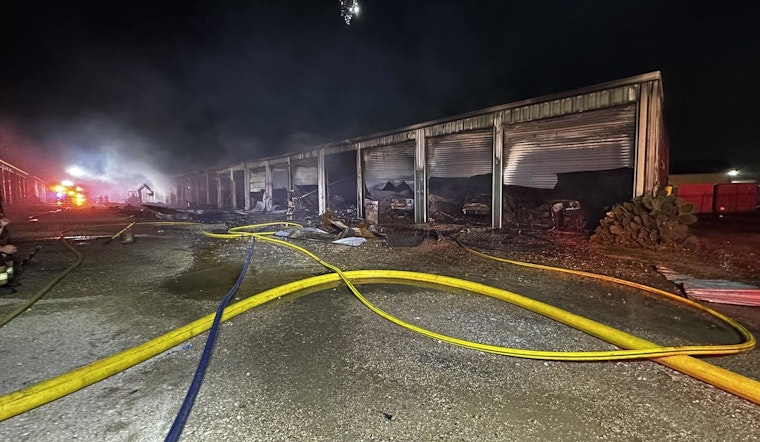 Massive Fire Engulfs 16 Units at Harris County Storage Facility, Firefighters Battle Heat to Contain Blaze