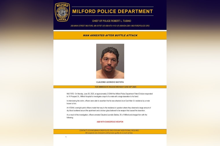 Milford Man Charged with Assault and Battery After Alleged Glass Attack